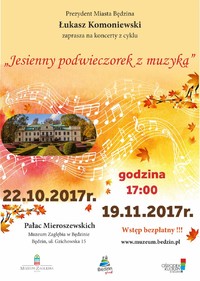 plakat "Jesienny podwieczorek z muzykA" w barwach jesieni 