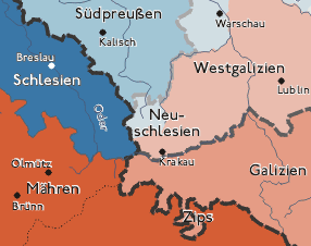Mapa z zaznaczonym terytorium  Nowego Śląska